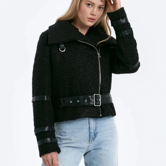 NWT Anthropologie CHRLDR  Milki Cropped Black Teddy Bear Jacket L - Picture 6 of 9